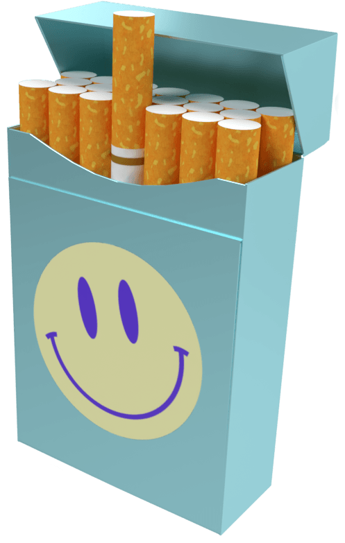 floating smiley cigarette pack